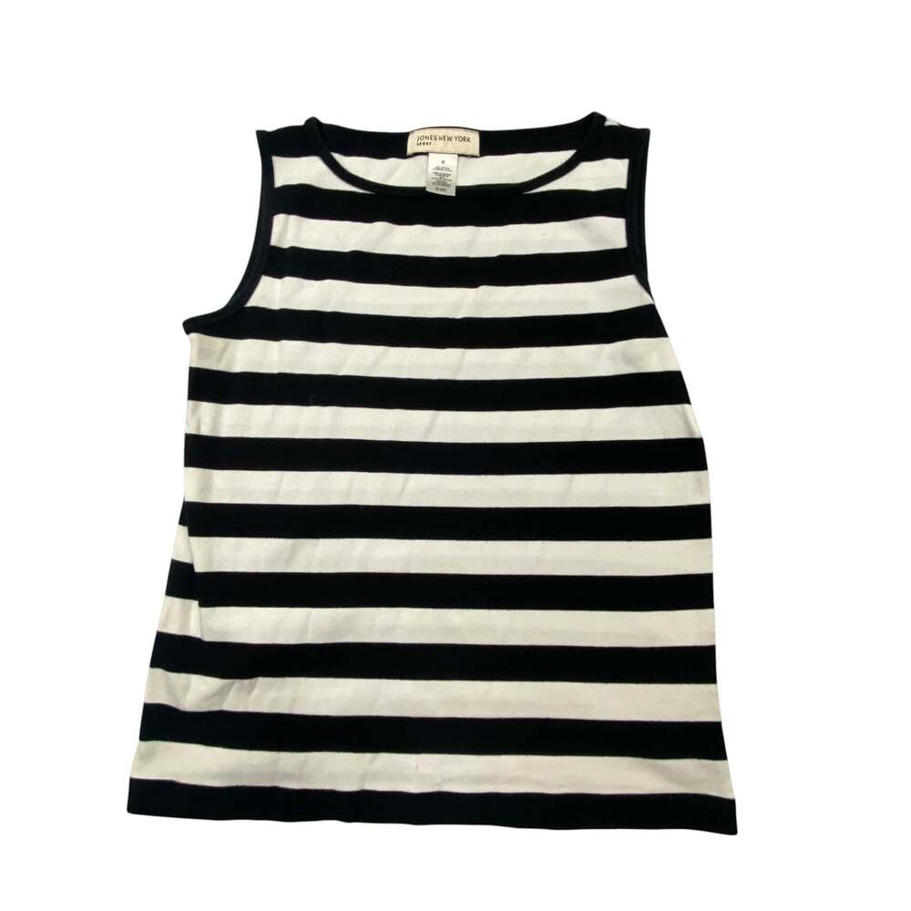 Jones New York Sport Black and White Striped Sleeveless Tank Top